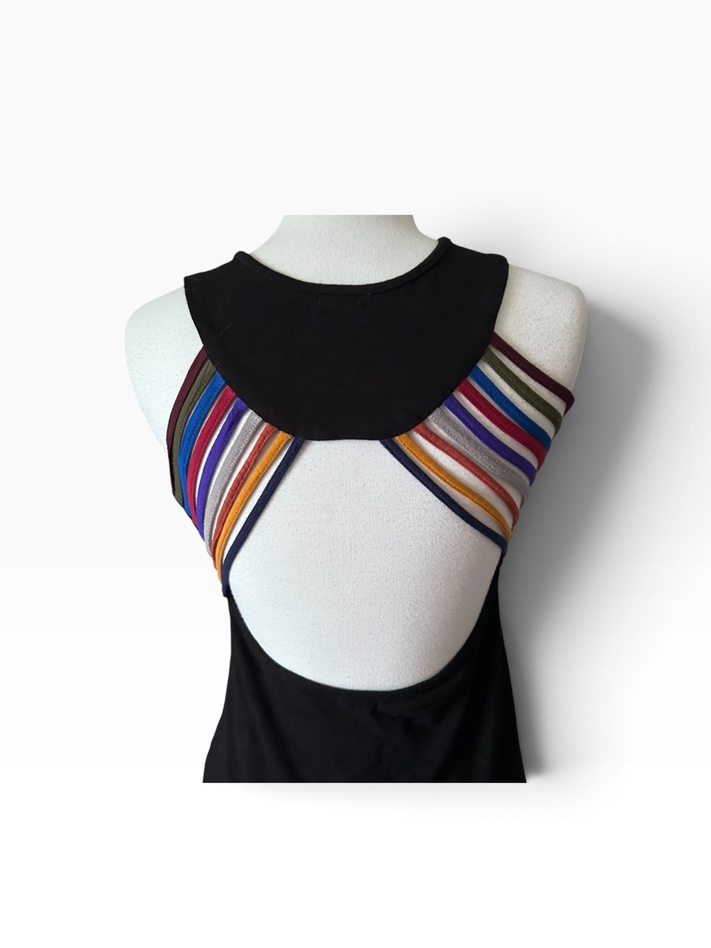 EARTHBOUND Black Sleeveless Mini Dress with Rainbow Striped Back - Large - Picture 4 of 7